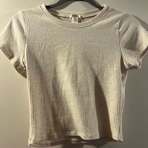 Ribbed Cream Cropped Short Sleeve Top